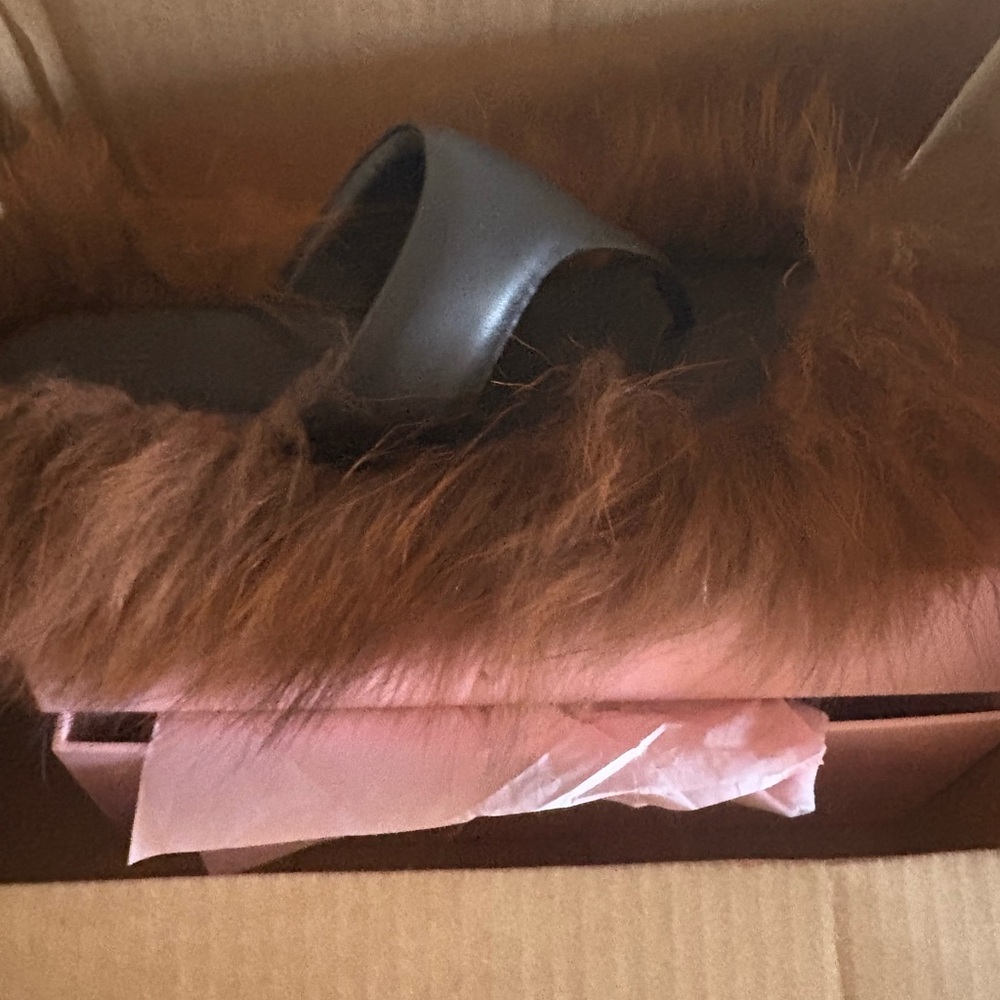 Hanifa Black and Brown Fur Slippers - Picture 3 of 4